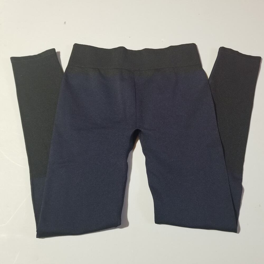 Black and Navy Leggings XS Blue Compression Tights Warm up Colorblock